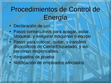 Slide 62: Procedimientos de Control de Energía