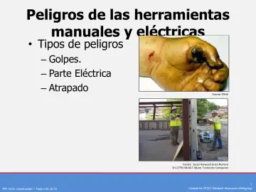Slide 7: Peligros de las herramientas manuales y eléctricas