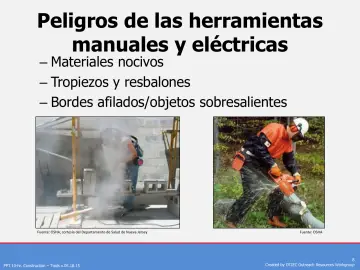 Slide 8: Peligros de las herramientas manuales y eléctricas