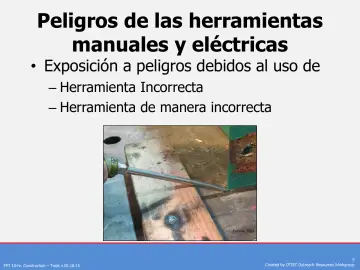 Slide 9: Peligros de las herramientas manuales y eléctricas
