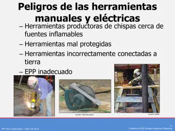 Slide 11: Peligros de las herramientas manuales y eléctricas