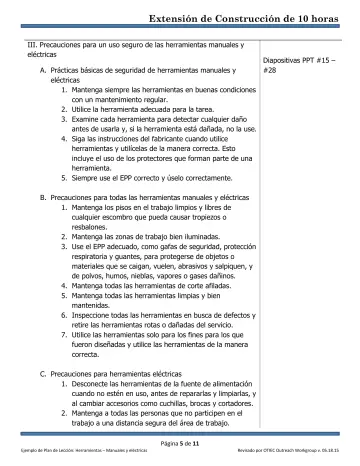 Page 5: III. Precauciones para un uso seguro de las herramientas manuales y eléctricas