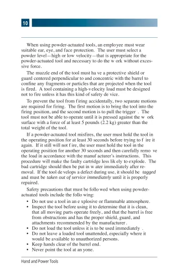 Page 14: When using powder-actuated tools, an employee must wear suitable ear, eye, and face…