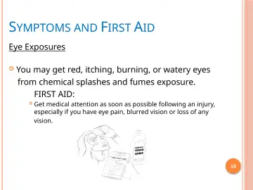Slide 10: SYMPTOMS AND FIRST AID