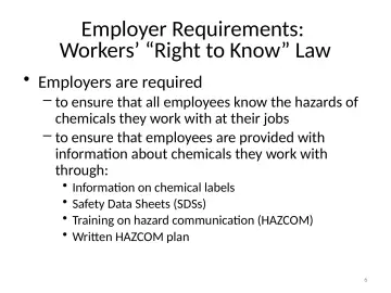Slide 6: Employer Requirements: Workers’ “Right to Know” Law