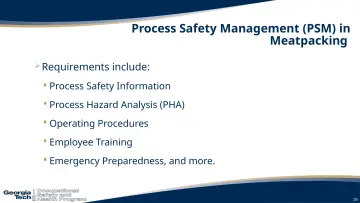 Slide 29: Process Safety Management (PSM) in Meatpacking