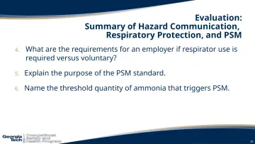 Slide 35: Evaluation: Summary of Hazard Communication, Respiratory Protection, and PSM