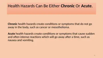 Slide 18: Health Hazards Can Be Either Chronic Or Acute.