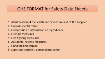 Slide 67: GHS FORMAT for Safety Data Sheets