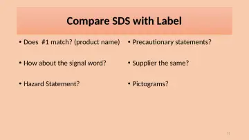 Slide 71: Compare SDS with Label