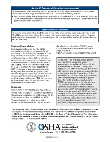 Page 7: Section 15: Regulatory Information (non-mandatory)