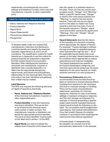 Page 2: statement(s); and pictogram(s); and name, address and telephone number of the chemical…