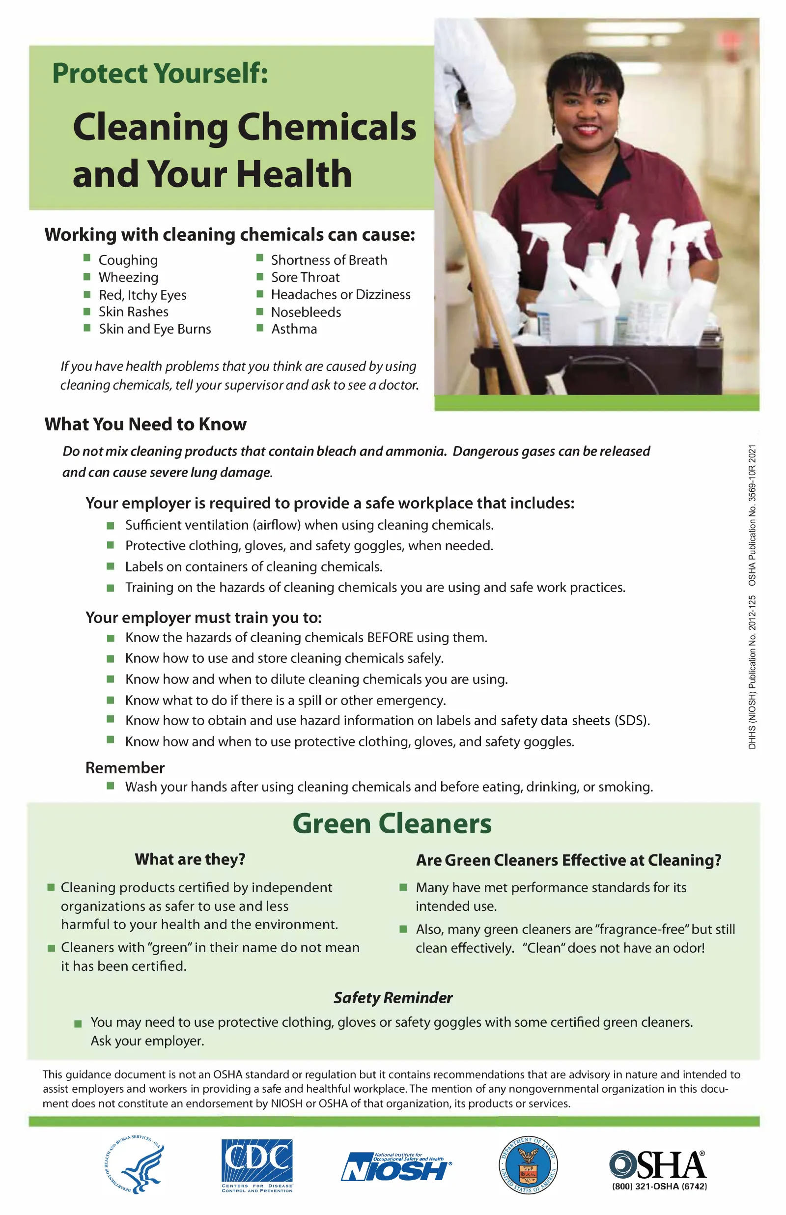 Cleaning Chemicals: Protect Yourself--Cleaning Chemicals and Your Health Poster (OSHA 3569), page 1: DHHS (NIOSH) Publication No. 2012-125