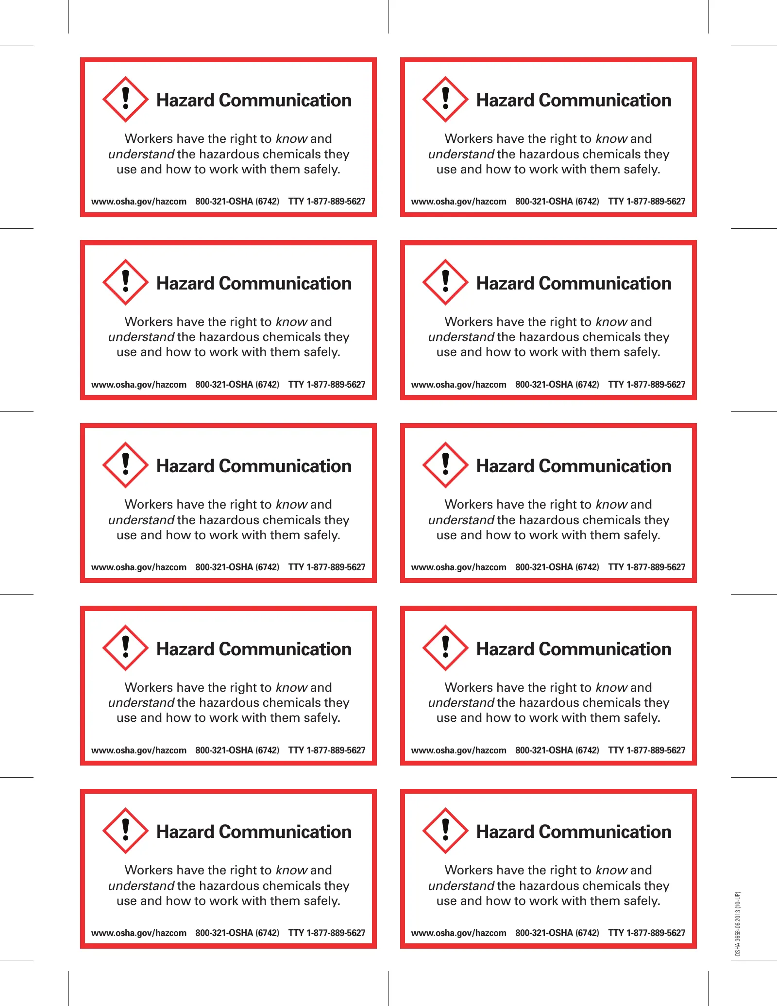 Hazard Communication: Hazard Communication Wallet Card (OSHA 3658), page 1: Hazard Communication