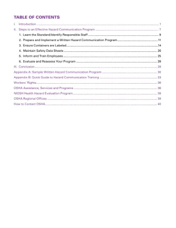 Page 5: TABLE OF CONTENTS