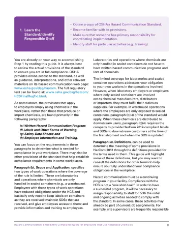 Page 15: Obtain a copy of OSHA’s Hazard Communication Standard.