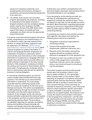 Page 32: exposure to hazardous chemicals, such as appropriate work practices, emergency procedures…