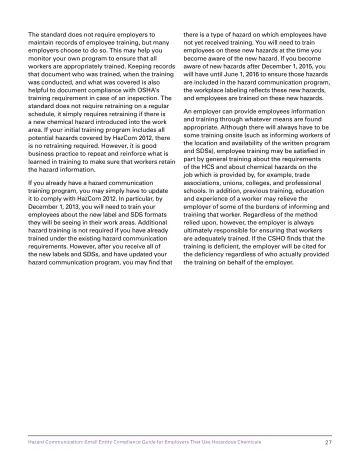 Page 33: The standard does not require employers to maintain records of employee training, but many…