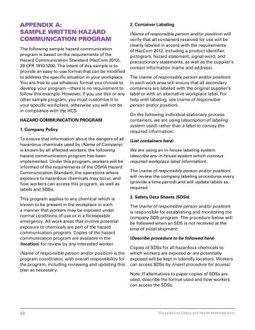 Page 36: APPENDIX A: SAMPLE WRITTEN HAZARD COMMUNICATION PROGRAM