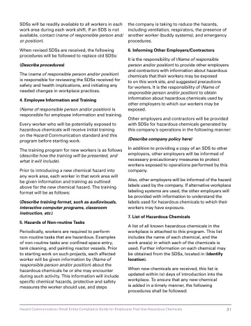 Page 37: SDSs will be readily available to all workers in each work area during each work shift. …