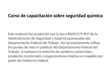 Slide 2: Curso de capacitación sobre seguridad química