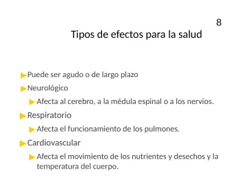 Slide 8: Tipos de efectos para la salud