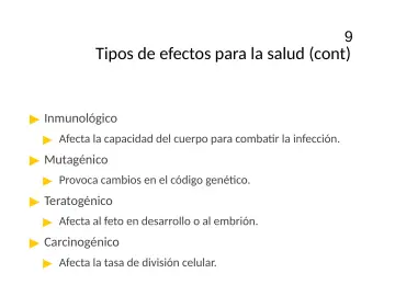 Slide 9: Tipos de efectos para la salud (cont)