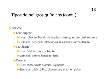 Slide 13: Tipos de peligros químicos (cont. )