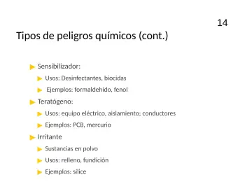 Slide 14: Tipos de peligros químicos (cont.)