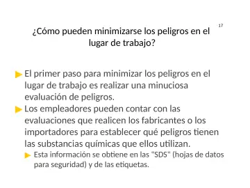 Slide 17: ¿Cómo pueden minimizarse los peligros en el lugar de trabajo?