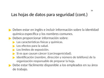 Slide 34: Las hojas de datos para seguridad (cont.)