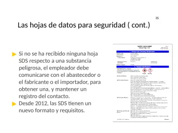 Slide 35: Las hojas de datos para seguridad ( cont.)