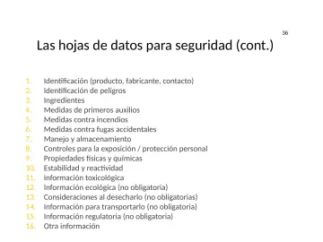 Slide 36: Las hojas de datos para seguridad (cont.)