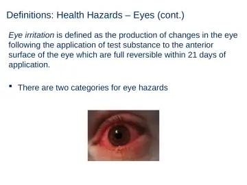 Slide 33: Definitions: Health Hazards – Eyes (cont.)
