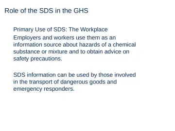 Slide 73: Role of the SDS in the GHS