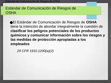 Slide 13: Estándar de Comunicación de Riesgos de OSHA