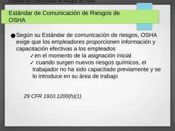 Slide 14: Estándar de Comunicación de Riesgos de OSHA