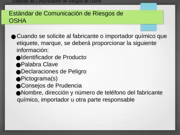 Slide 17: Estándar de Comunicación de Riesgos de OSHA