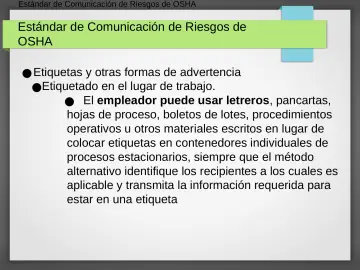 Slide 19: Estándar de Comunicación de Riesgos de OSHA