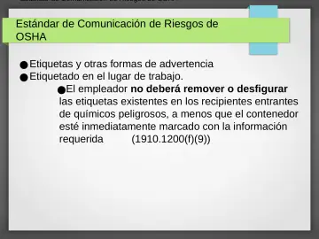 Slide 21: Estándar de Comunicación de Riesgos de OSHA