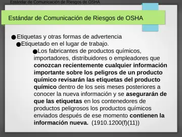 Slide 23: Estándar de Comunicación de Riesgos de OSHA