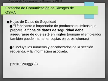 Slide 25: Estándar de Comunicación de Riesgos de OSHA