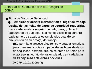 Slide 27: Estándar de Comunicación de Riesgos de OSHA