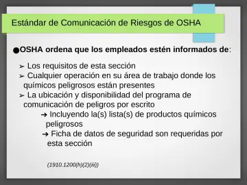 Slide 28: Estándar de Comunicación de Riesgos de OSHA