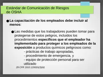 Slide 31: Estándar de Comunicación de Riesgos de OSHA