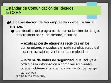 Slide 32: Estándar de Comunicación de Riesgos de OSHA