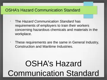 Slide 12: OSHA’s Hazard Communication Standard