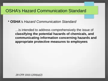 Slide 13: OSHA’s Hazard Communication Standard