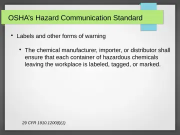 Slide 16: OSHA’s Hazard Communication Standard