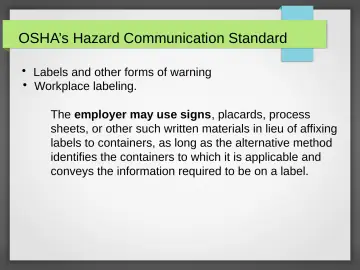 Slide 19: OSHA’s Hazard Communication Standard
